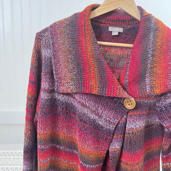 J. Jill Rainbow Marl Knit Cardigan Sweater Shawl Collar Long Sleeve Womens M - Picture 1 of 11